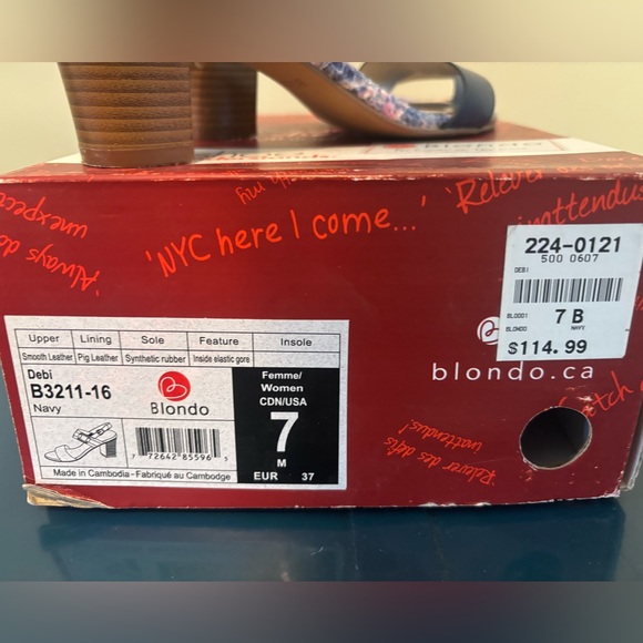 BLONDO Debi Leather Wooden Heel Oprn Toe Navy Sandals Silver Buckle Detail, Box - Picture 10 of 10